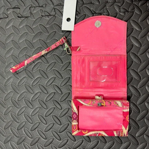 Vera Bradley Wristlet Purse Women's Red Pink Paisley ID Pocket Strap Wallet USED - Picture 5 of 11